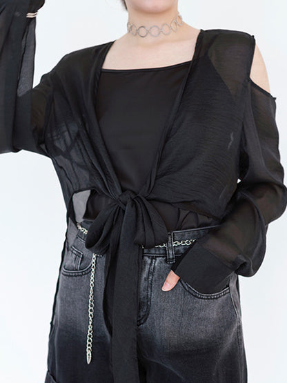 Casual Solid Color Cold Shoulder Long Sleeves Sun-Protection Outwear