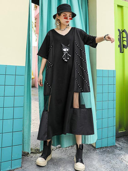 Mesh Split-joint Short Sleeves Dress