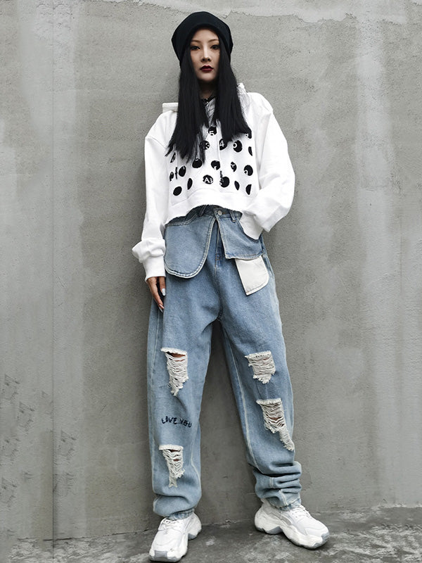 Original Split-Joint Long Sleeves Drawstring Hoodies