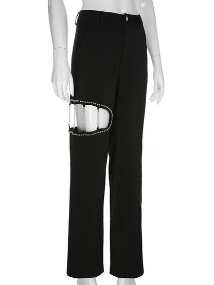 Bead Hollow Straight Leg Pants