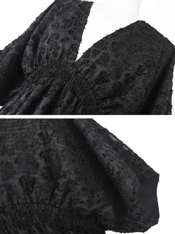 Stylish Solid Color Hollow Embroidered Mesh Backless Split-Side V-Neck Half Sleeves Maxi Dress