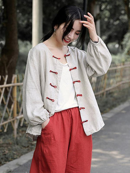 Artistic Retro Buckle Blouse Tops