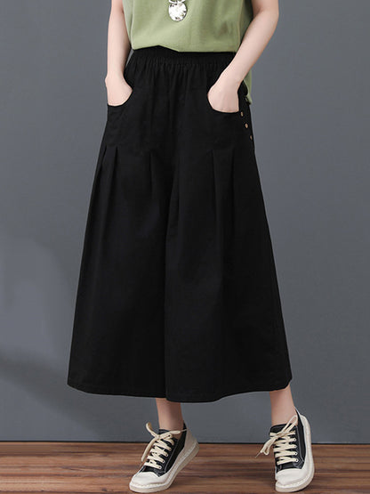Casual Solid Color Column Wide Leg Culotte