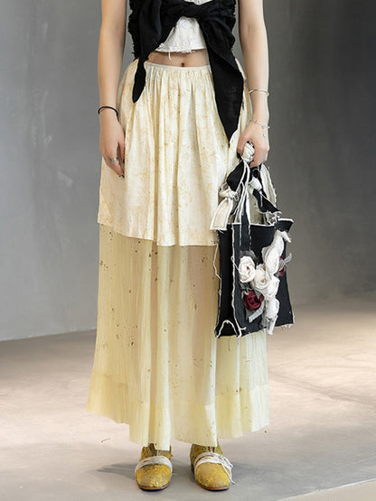 Stylish Split-Joint Pleated Empire Waisted A-Line Loose Skirts