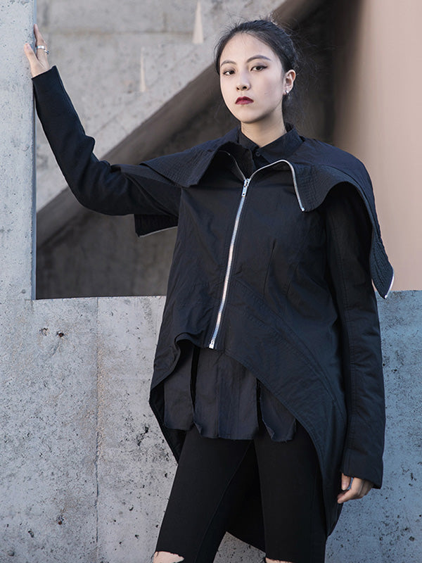 Fashion Solid Color Long Sleeves Zipper Quilted Coat