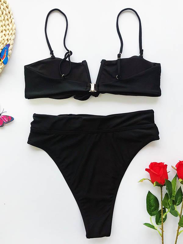 V-Neck Knotted Split Bikini Swimsuit