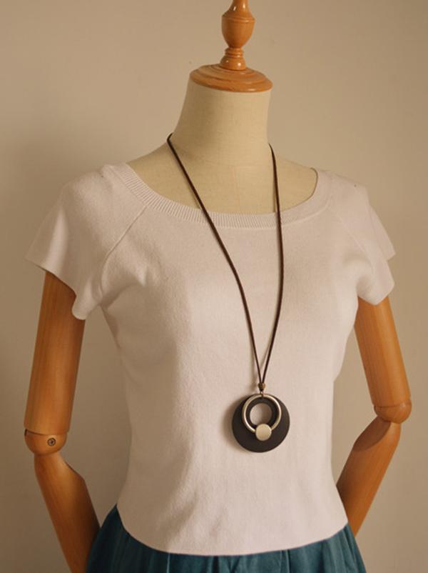 Vintage Circle Shape Wood Necklace