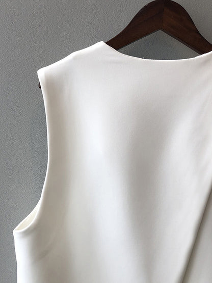 Urban Solid Color Split-Joint With Pocket Split-Back V-Neck Sleeveless Vest Outwear