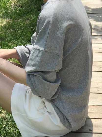 Long Sleeves Loose Solid Color Round-Neck T-Shirts Tops