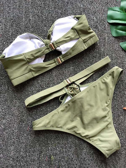 Sexy Solid Bandage Bikinis Swimwear