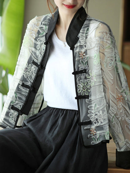 Original Thin See-Through Embroidered Long Sleeve Outerwear