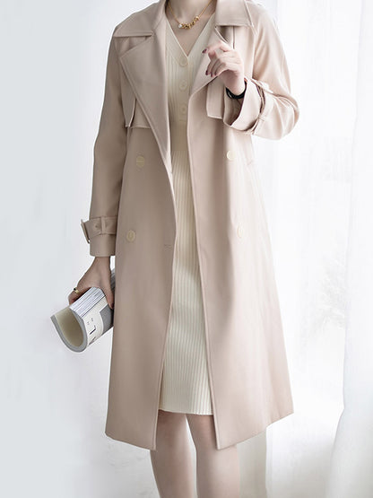 Urban Solid Color Bandage Belted Coat