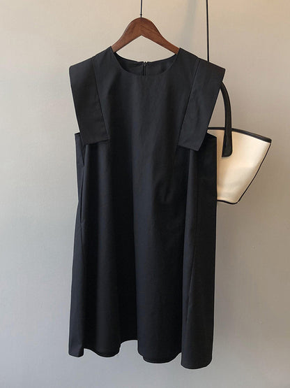 Casual Split-Joint Solid Color Round-Neck Sleeveless Mini Dress