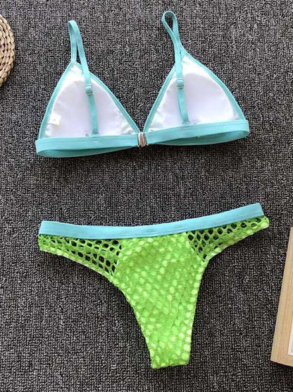 Hollow Contrast Bikini Swimsuit