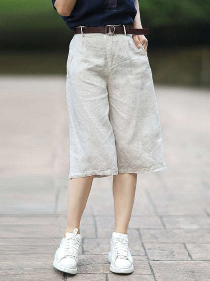 Casual Cotton Blend Solid Column Wide Leg Shorts