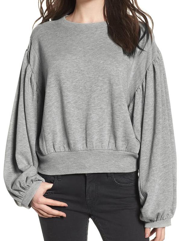 Loose Casual Plain Lantern Sleeve Sweatershirt