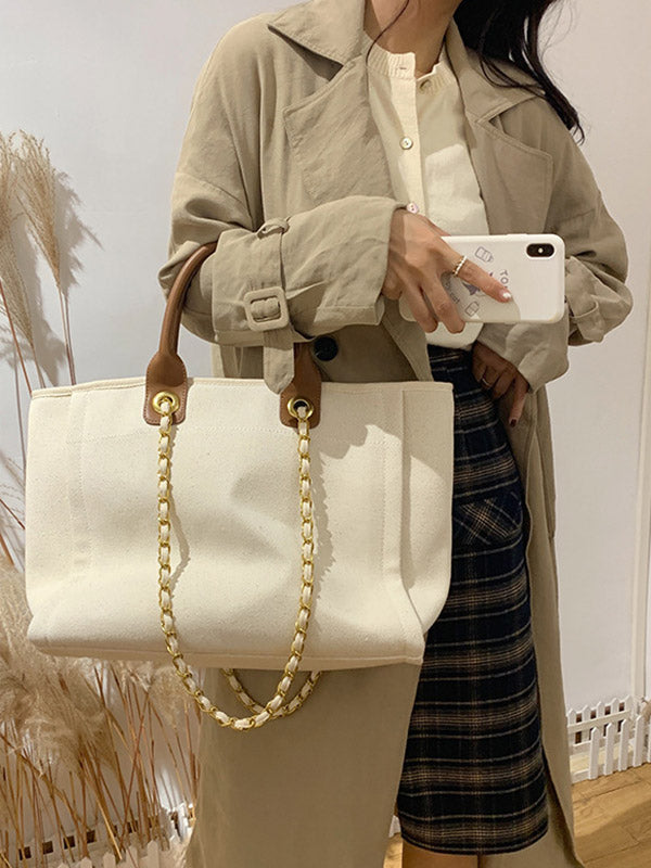 Urban Simple Chic Split-Joint Canvas Tote Bag