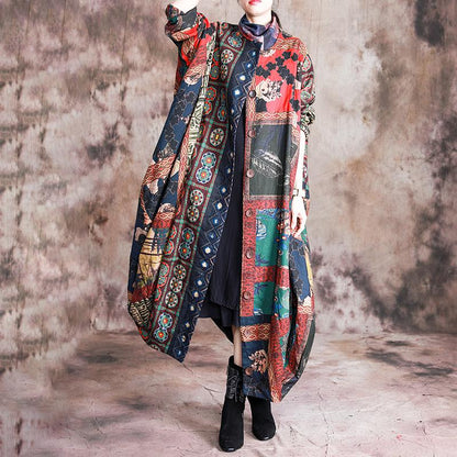 Buykud Casual Beautiful Printed Irregular Stitching Coat