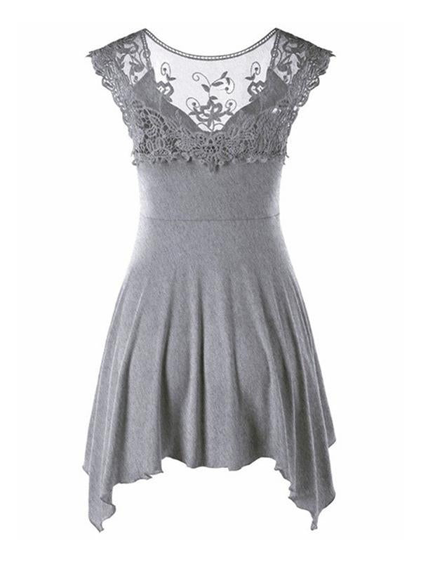 Vintage Lace Solid Cropped Mini Dresses