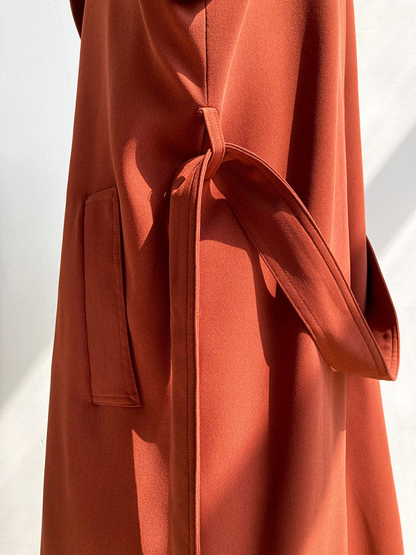 Chic Solid Color Buttoned Tied Notched Collar Long Sleeves Trench Coat