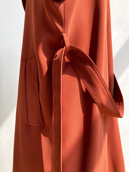 Chic Solid Color Buttoned Tied Notched Collar Long Sleeves Trench Coat