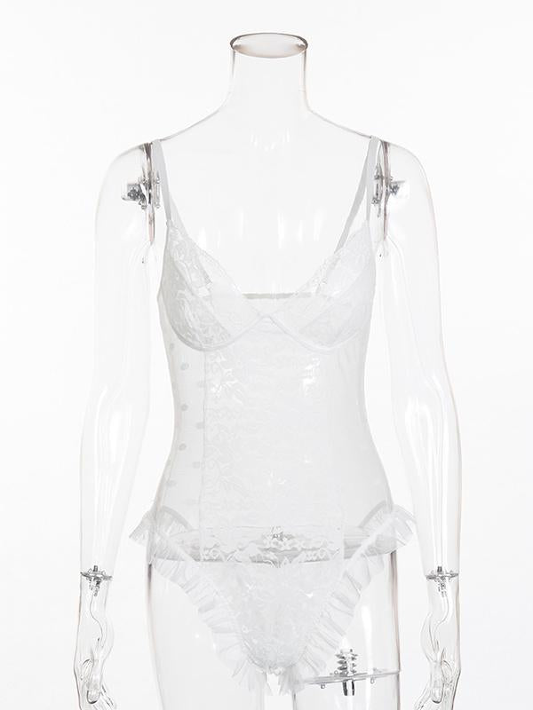 Sexy Hollow Ruffled Bodysuit Lingerie