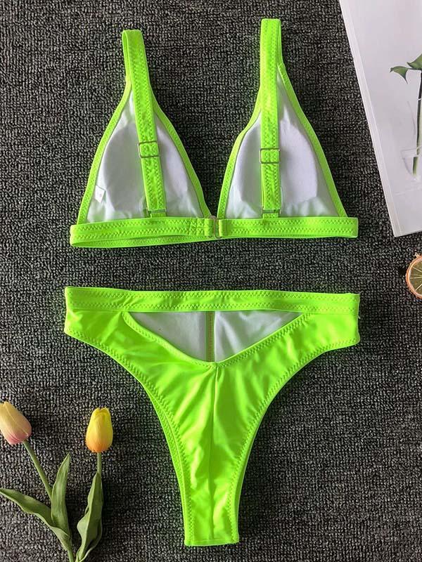 Solid Color Triangles Split Bikini Swimsuit