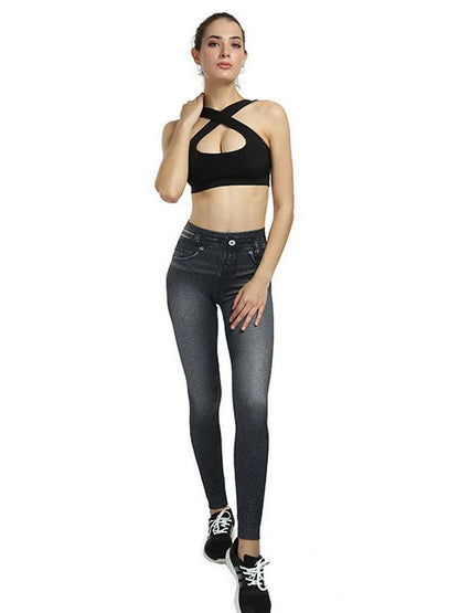 Plus Size Imitation Cowboy Printed Leggings