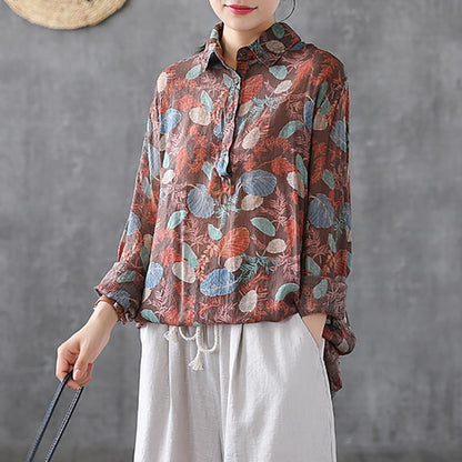 Buykud Printed Casual Turn-down Collar Comfortable Shirt