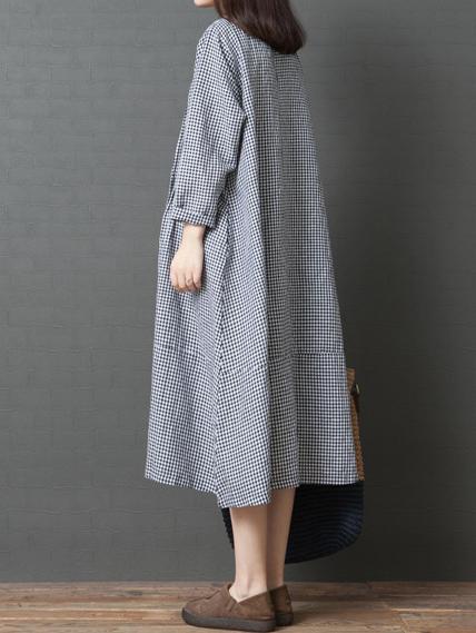Loose Plaid Round-neck Long Sleeves Dress