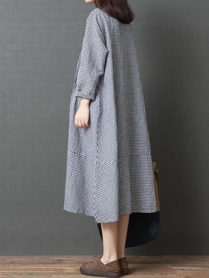 Loose Plaid Round-neck Long Sleeves Dress