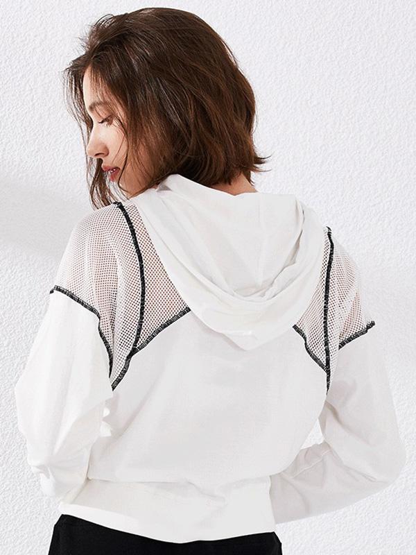 Mesh Solid Loose Hooded Yoga&Gym Tops