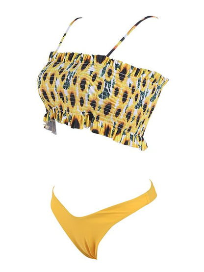 Smocked Printed Bikini Swimsuit