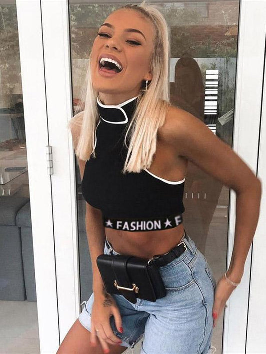 Ribbed Letter Printed Crop Tanks