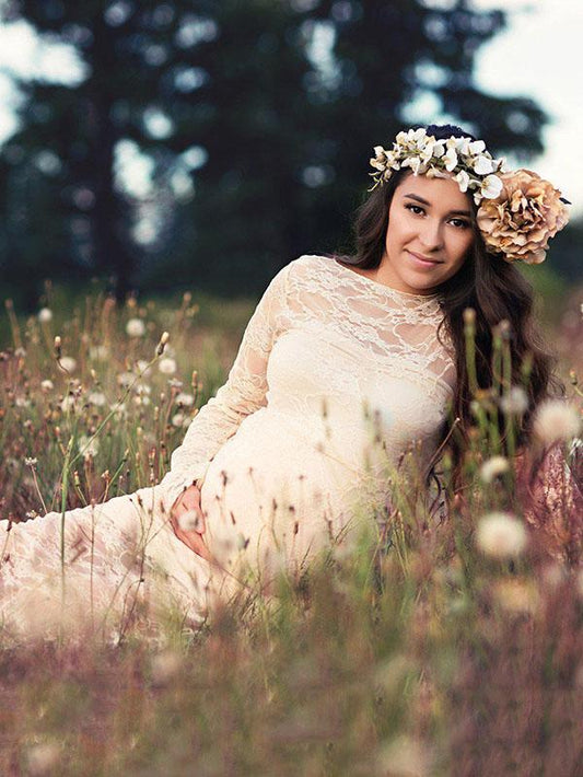 Maternity Lace Long Sleeve Maxi Dress