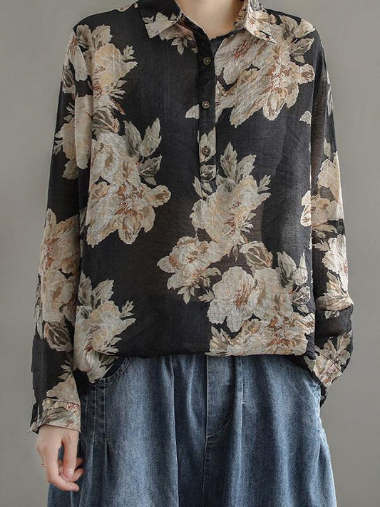 Artistic Retro Floral Shirt Blouse Tops