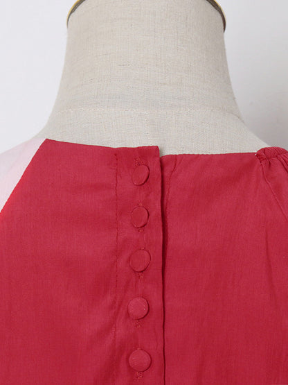 Stylish Contrast Color Split-Joint Round-Neck Raglan Sleeve Maxi Dress