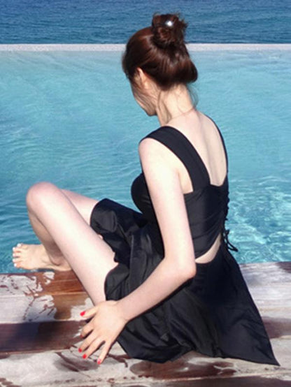 Hollow Back Ruched Tankini Swimsuit