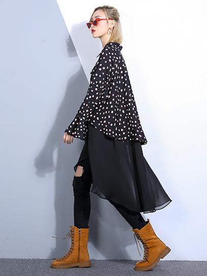 Split-joint Chiffon Polka-dot Loose Plus Size Midi Dresses