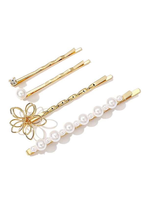 Vintage Flower Imitation Pearls Barrette Suit