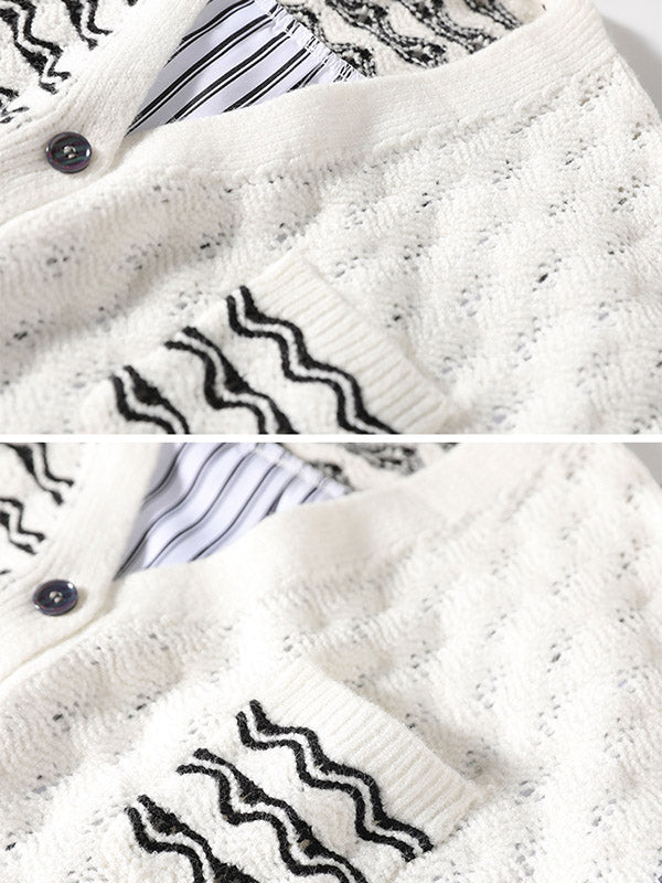 Original Asymmetric Buttoned Split-Joint Hollow V-Neck Long Sleeves Cardigans