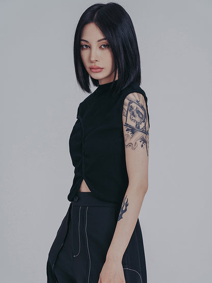 Original Irregular Contrast Color Split-Joint Vest Top