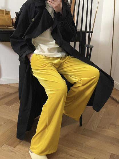 Velvet Wide-leg Loose Solid Empire Pants