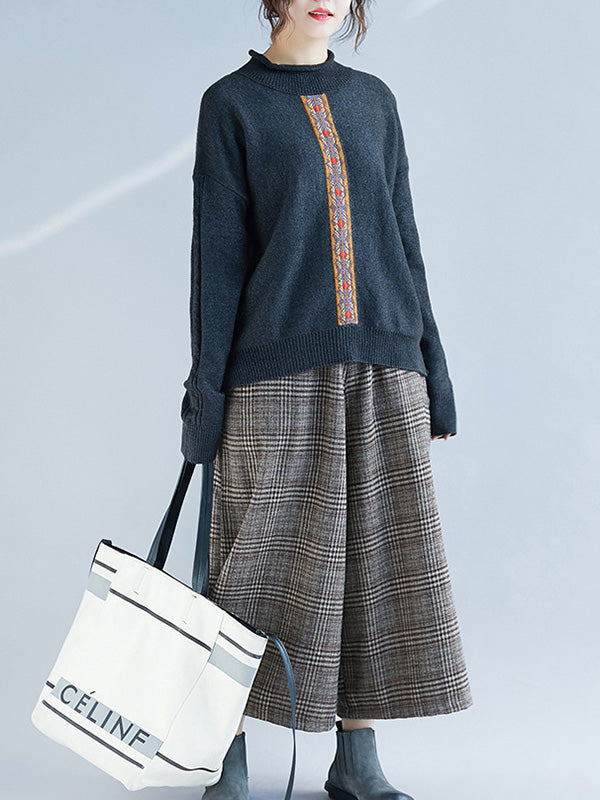 Casual Split-Side High-Neck Long Sleeves Sweater Tops