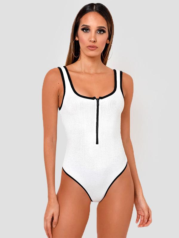 Sexy U-Neck Zipper Backless Bodysuits