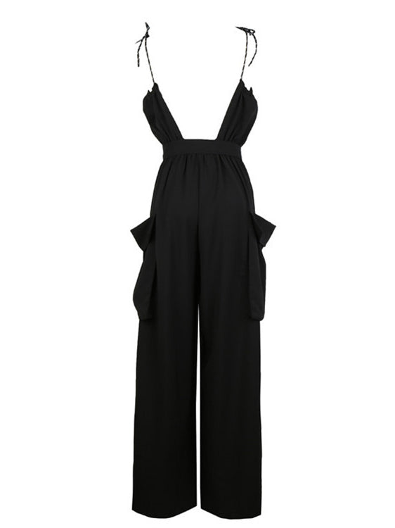 Spaghetti-neck Big Pocket Jumpsuits
