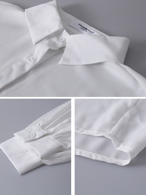 Simple Buttoned Lapel Sun Protection Long Sleeves Blouse Tops