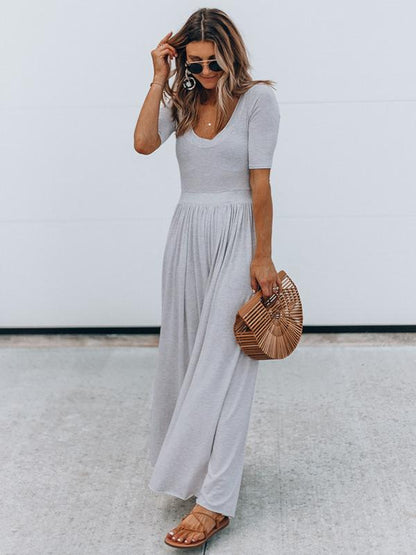 Simple Short Sleeve Wide Leg Jumpsuits