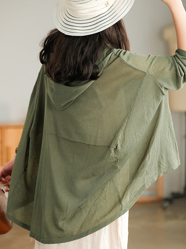 Casual Batwing Sleeve Hooded High-Low V-Neck Buttoned Cardigans