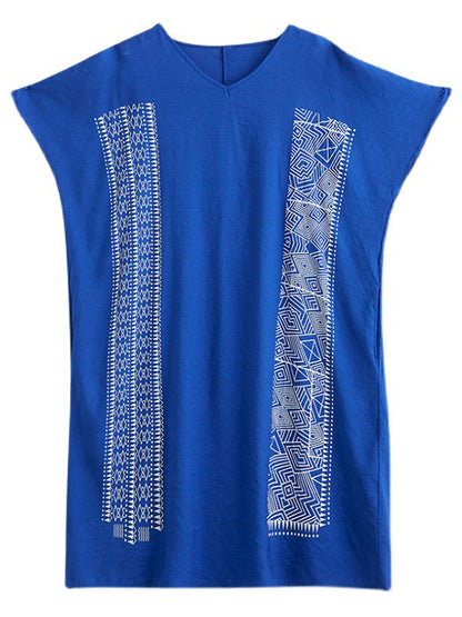 National Printed Batwing Sleeves Round-Neck Loose Midi Dress